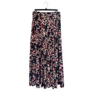 Wayf Black and Pink Floral Maxi Skirt Size Small